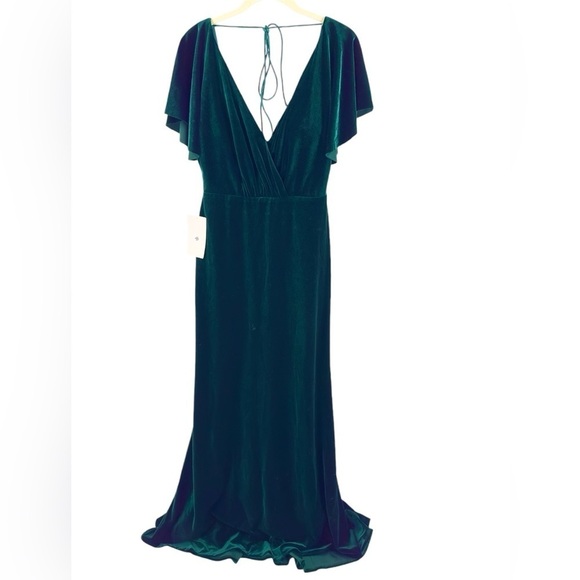 Jenny Yoo Ellis Flutter Sleeve Open Back Velvet Gown Size 8 Emerald Green Dress - Picture 4 of 16